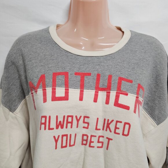 MOTHER The Champ Cotton Pullover Sweatshirt Women Size L Cream/Gray - Picture 16 of 16